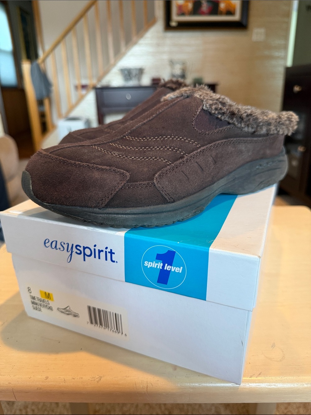 Easy Spirit Brown Suede Fur-Lined Mule Clogs